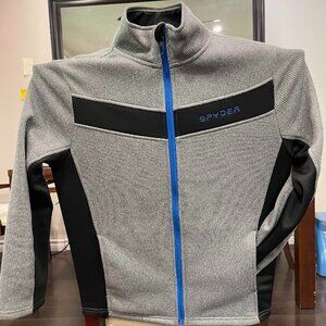 Youth Grey and Blue Spyder Zip-Up Sweater - Size X-Large (14-16)